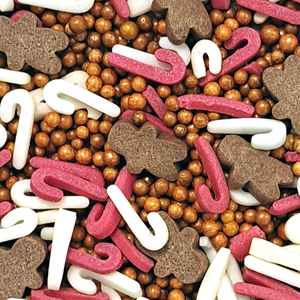 Cake Décor Gold, Candy Cane & Gingerbread Man Sprinkles